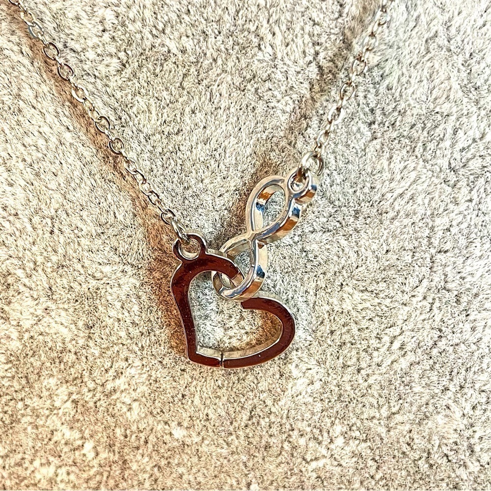 I love you infinity heart silver-toned necklace adjustable length 20" heart